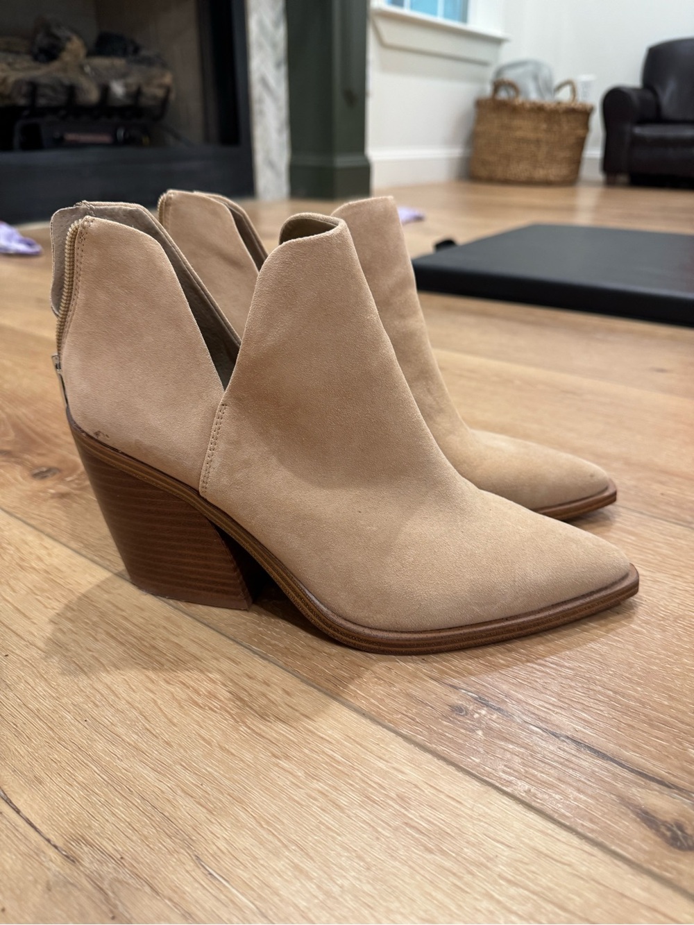 Vince Camuto Beige Suede Pointed Ankle Booties